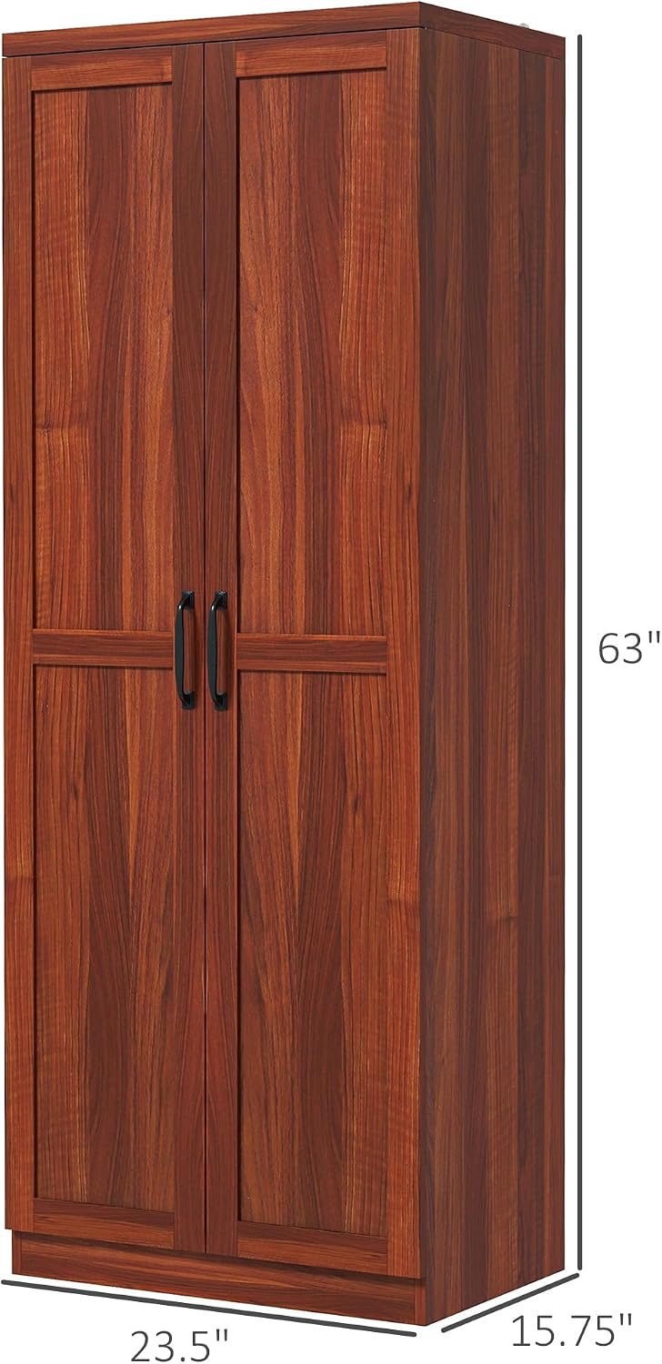 63" Tan Kitchen Pantry Cabinet - 5-Tier Storage, Adjustable Shelves, Farmhouse Style for Dining/Kitchen
