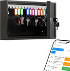 WeHere 30-Keys Key Lock Box, Key Cabinet with Key Management App (Track Key Borrow/Return), Security Key Holder Wall Mount Lockbox for Home, Garage, Car Key Storage for School, Small Office, Hotels
