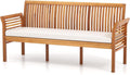 COSTWAY Wooden Outdoor Bench with White Cushion, Garden Bench with Curved Armrest & Slatted Back for Patio, Park & Porch, 23”x 62.5”x30.5”
