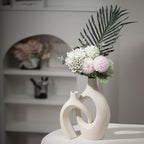 Liotww Extra Large Hollow Nordic Modern Ceramic Vases Set of 2, Milky White Aesthetic Round Donut Boho ins Style Flower Decorative Vase for Room Home Book Shelf Table Decor (Matte W 8" X H 11")