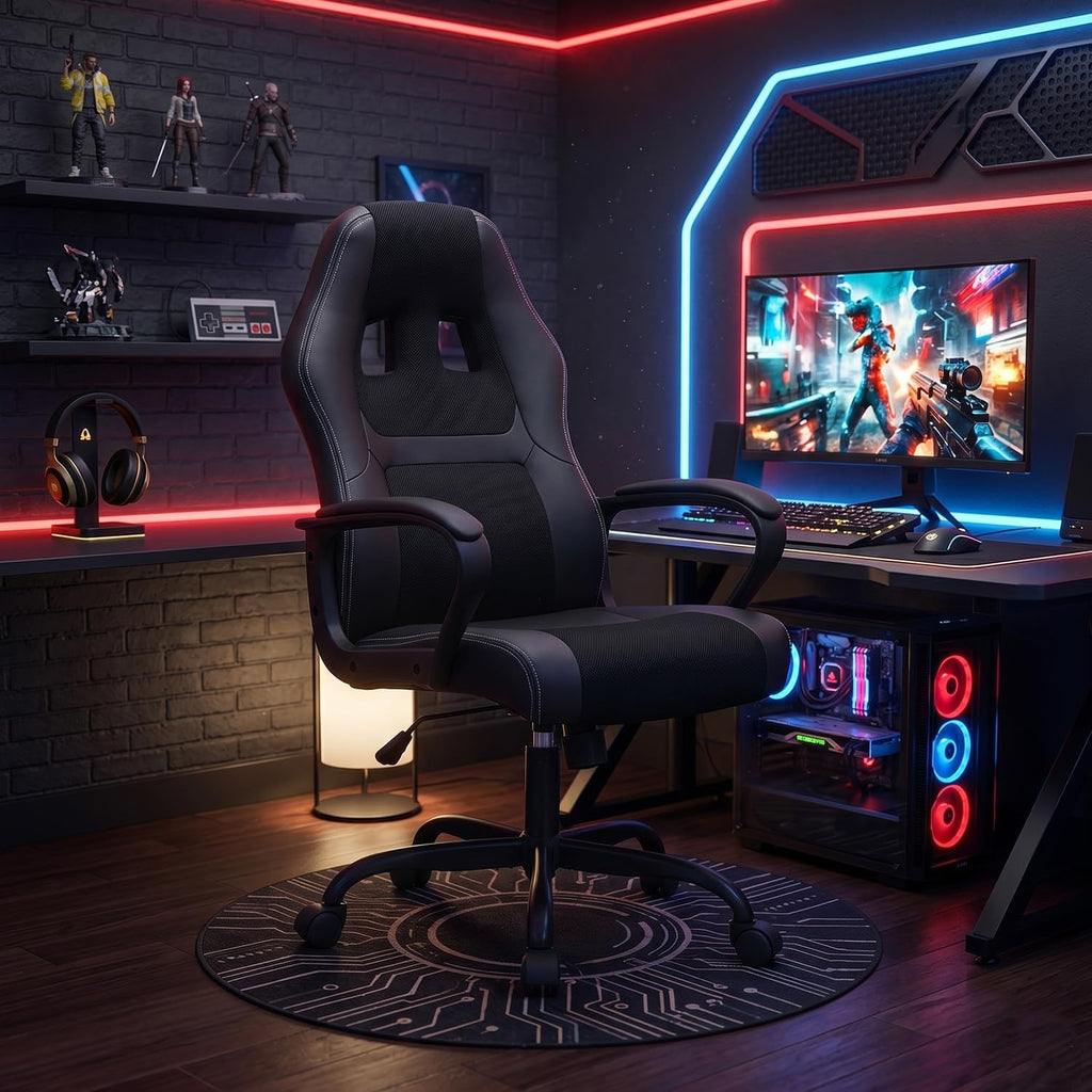 NChanmar Computer Gaming Chair Ergonomic High-Back Office Chair w/Lumbar Support Adjustable Height 360-Swivel Executive Desk Chairs for Adults Racing Writing Working,Black