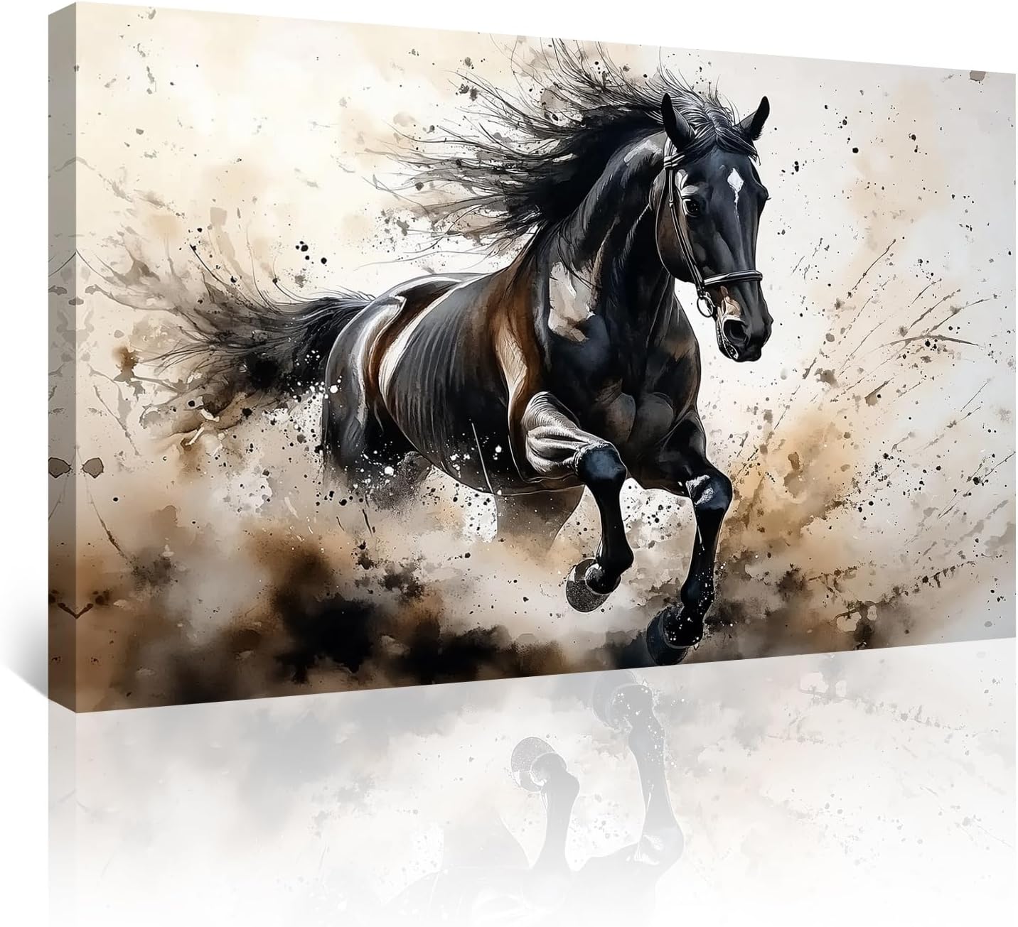 Azatyam Running Horse Wall Art Animal Picture Vintage Western Equestrian Canvas Prints Watercolor Wild Horses Paintings Modern Rustic Room Decor for Living Room Bedroom Bathroom Office 24" x 36"