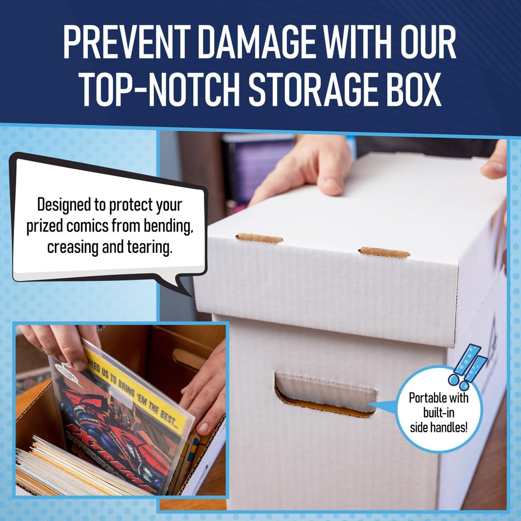 Invested Alliance Bundle Set Premium Short Comic Book Storage Box Organizer with Lid | Thick Cardboard Comic Storage Box For Collectibles Fits 150-175 Current/Silver Age, Heavy Duty & Stackable.
