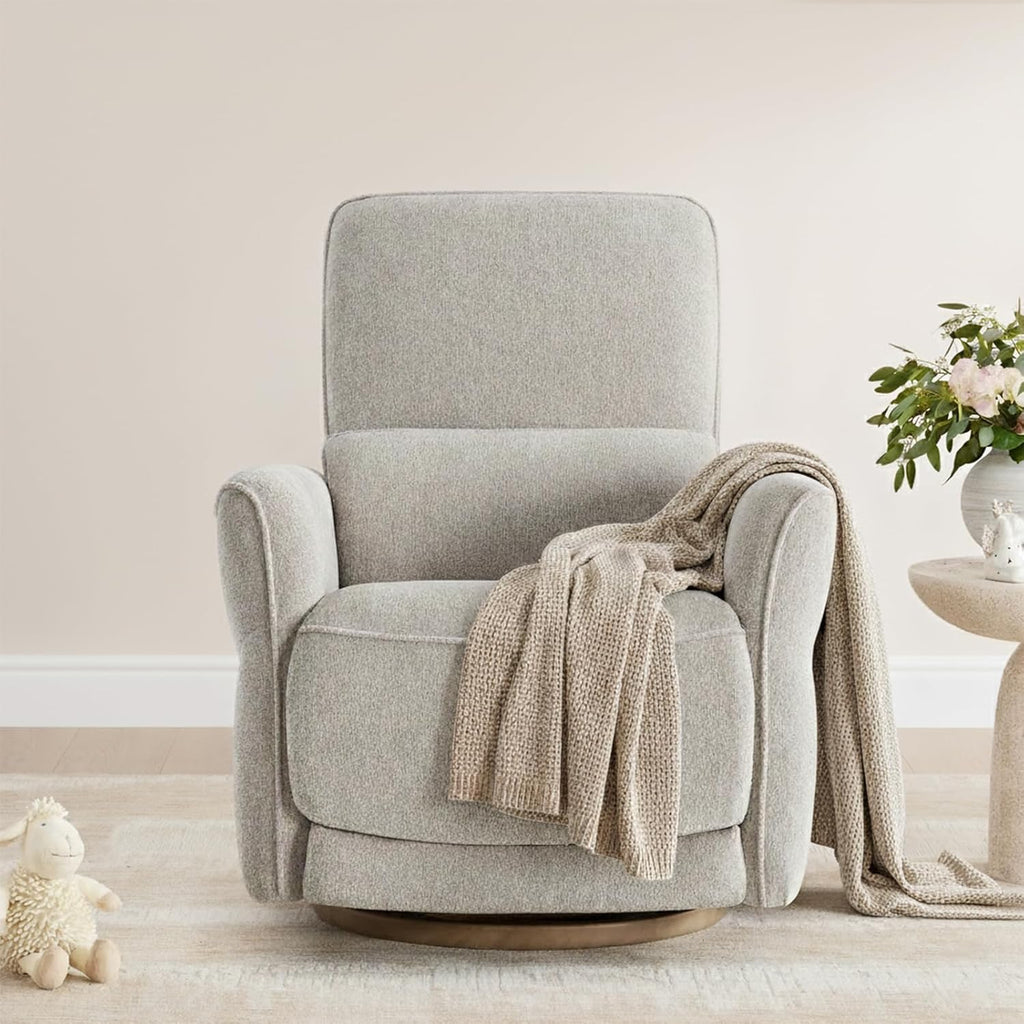CHITA Power Nursery Rocking Chair, Swivel Glider Recliner Chair with Solid Wood Base, Bulit-in USB & Type-C Charging Ports for Living Room, FSC Certified, Taupe
