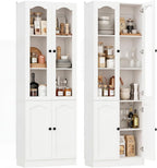 Cyclysio 80" Tall Pantry Cabinet with 4 Doors, White Kitchen Pantry Storage Cabinet with Built-in Baseboard Notch & Adjustable Shelves – Kitchen Storage Cabinet for Dining, Living Room, Office
