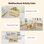Costzon 2 in 1 Kids Activity Table w/Storage, Patented Building Block Table w/Board for Bricks Crafts Arts Draw, Children Solid Wood Play Table Desk for Preschool Toddler Boy & Girl Gift, Natural