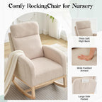 GAOMON Rocking Chair Glider for Nursery, Comfy Rocker Nursery with Side Pocket & High Backrest, Baby Rocking Chair for Breastfeeding, Upholstered Rocker & Living Room, Beige