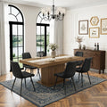 Extendable Dining Table Set for 6, 63-79 Inch Brown Kitchen Table Set with 8 Black Linen-Cotton Chairs with Walnut Metal Legs,Wood Storage (Table + Black Chairs, 1 Table + 6 Chairs)