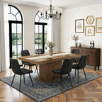 Extendable Dining Table Set for 6, 63-79 Inch Brown Kitchen Table Set with 8 Black Linen-Cotton Chairs with Walnut Metal Legs,Wood Storage (Table + Black Chairs, 1 Table + 6 Chairs)