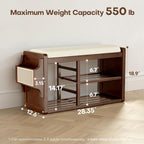 Solid Wood Shoe Bench with Leather Cushion, Shoe Storage Organizer with Side Holder, Shoe Rack Bench for Entryway, Hallway, Living Room, Mudroom, Holds Up to 600lb (Walnut, 31.5"Wx12.6"Dx18.9"H)