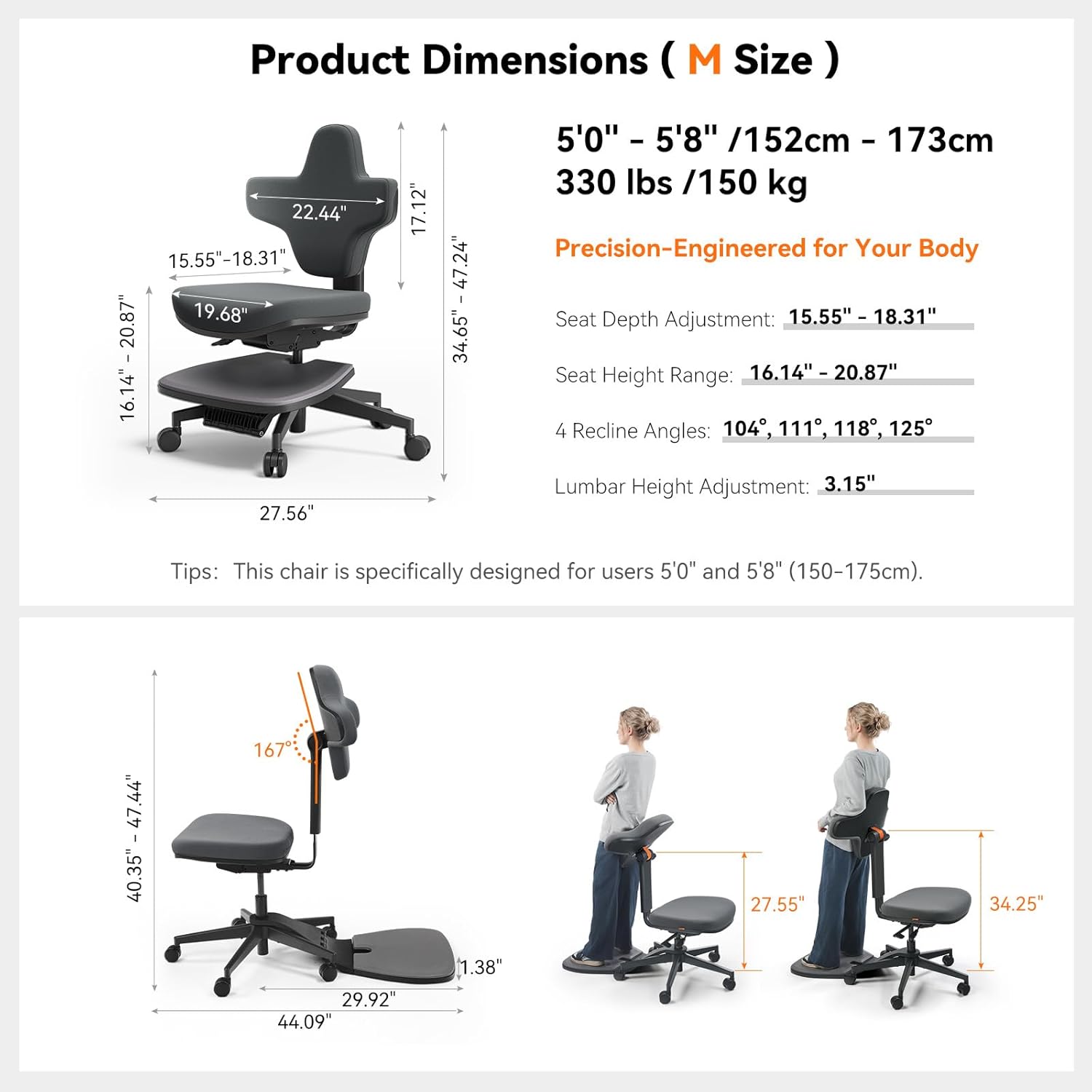 Newtral Standing Mate Chair, 6-in-1 Ergonomic Standing Desk Chair, Adjustable Sit Stand Lean Perch Saddle Stool with Flip Backrest, Dynamic Posture Support & Built-in Anti-Fatigue Design, MT-M-DG