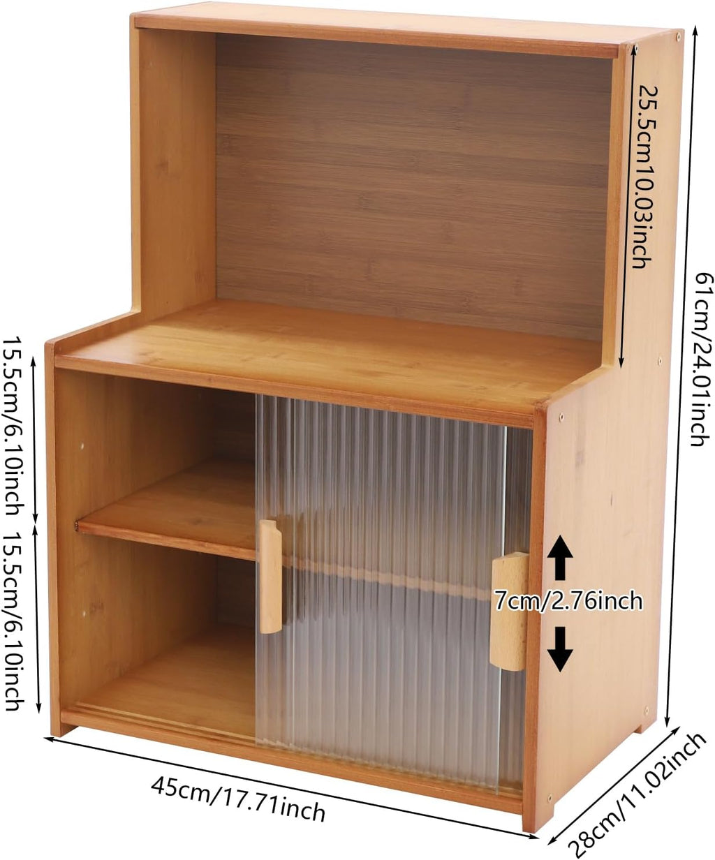 3 Tier Kitchen Pantry Sideboard with Sliding Doors and Adjustable Shelf,Small Countertop Storage Cabinet for Kitchen, Living Room,Dinning Room,Brown