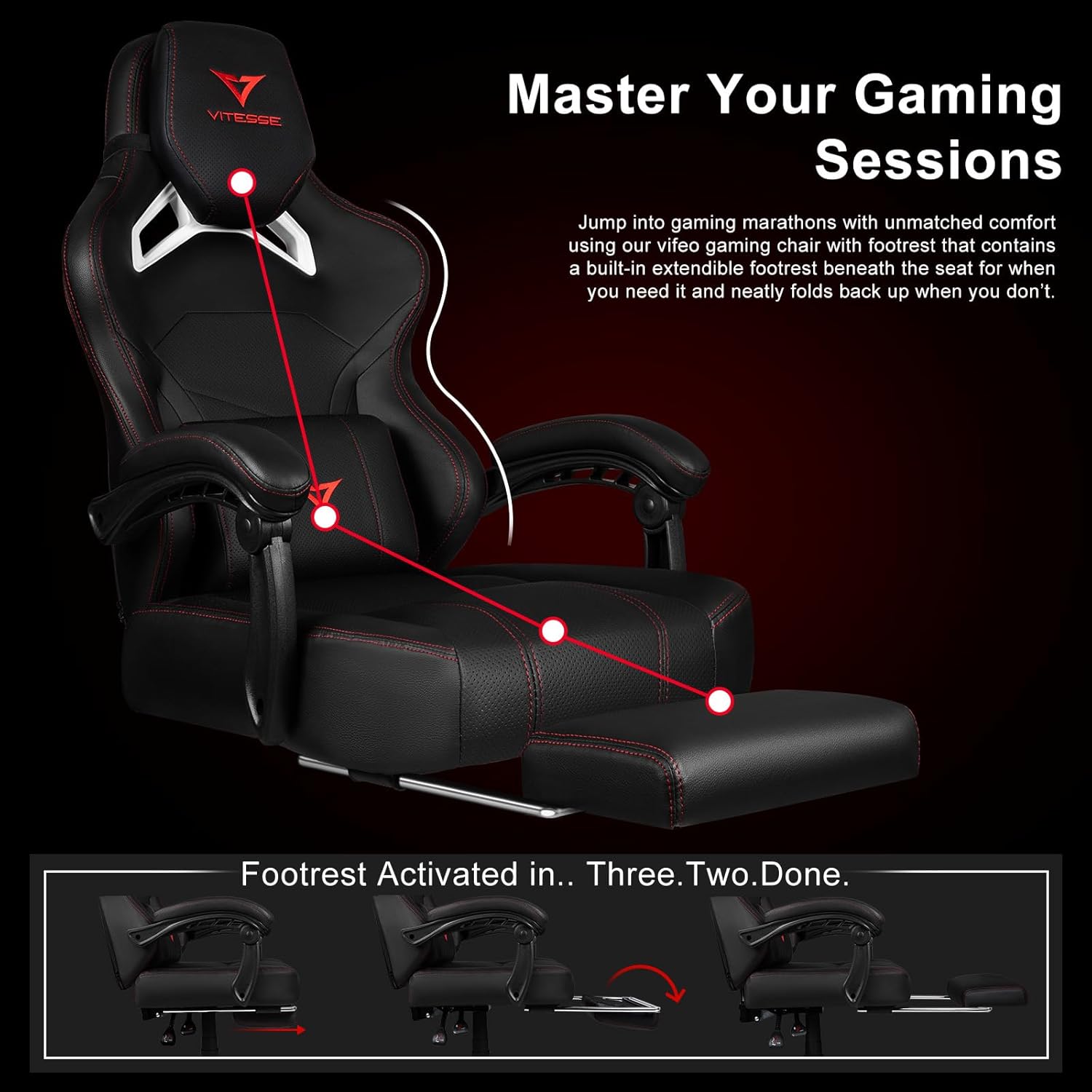 VITESSE Big and Tall Gaming Chair 400lb Capacity with Footrest, Racing-Style High Back Video Game Chair for Adults, PU Leather Computer Chair with Oversized Headrest for Gaming and Work