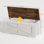 47.2" Wooden Storage Bench, Flip Top Trunk with 2 Safety Hinges, 300lbs Capacity, Multifunctional Entryway Bench for Hallway Bedroom Living Room, Blanket Organizer, White Walnut