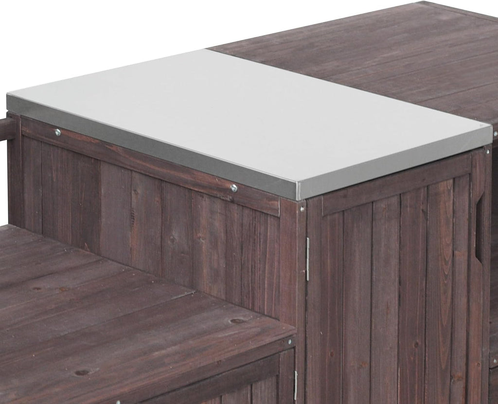 Merax 80.5" Outdoor Kitchen Island for Big Green Egg& Blackstone Griddle,Solid Wood Grill Cart Table with Stainless Steel Top,Drawer for Large Big Green Egg and 21"/28" Blackstone Griddle,Dark Brown
