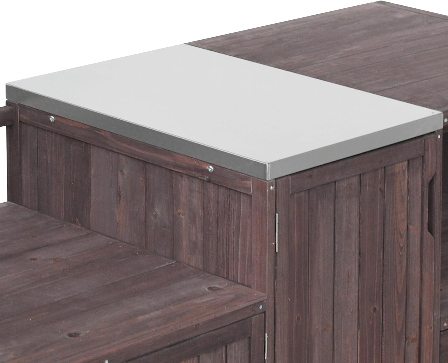 Merax 80.5" Outdoor Kitchen Island for Big Green Egg& Blackstone Griddle,Solid Wood Grill Cart Table with Stainless Steel Top,Drawer for Large Big Green Egg and 21"/28" Blackstone Griddle,Dark Brown