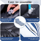 Gemscream Outdoor Inflatable Bean Bag Chair and Ottoman, Portable Inflatable Bean Bag and Ottoman with Handle for Patio Garden Home Boho Decorative Living Room(Blue and White Stripes)
