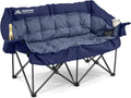 Double Camping Chairs Padded Loveseat Chair for 2 Person - Heavy Duty Oversized Camping Couch for Adults Outdoor Lawn Beach - Portable Folding Sofa with Cup Holders and Carry Bag, Navy Blue