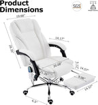 TonghuaS Massage Office Chair with Foot Rest Vibration and Heating, 90-130° Reclining Desk Chair, Ergonomic Reclining Computer Gaming Leather Chair(White)