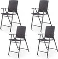 Tangkula 4 Piece Folding Patio Bar Chairs, Lightweight Portable Foldable Space Saving Wicker Bar Stools with Armrest & Footrest, for Lawn Patio Beach Garden Deck