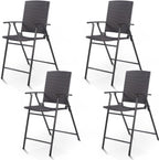Tangkula 4 Piece Folding Patio Bar Chairs, Lightweight Portable Foldable Space Saving Wicker Bar Stools with Armrest & Footrest, for Lawn Patio Beach Garden Deck