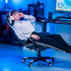 GTPLAYER Gaming Chair with Footrest, Ergonomic Computer Game Desk Chair, Recline Gaming Chair Seat Height Adjustment, Swivel Rocker with Headrest and Lumbar (White)