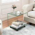 BECOMFORT Tempered Glass C-Shape End Table, Rolling Side Table with 4 Lockable Universal Wheels & Storage, Mobile Clear Night Stand for Sofa Couch Living Room Bedroom Office (1, Clear)