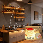 70.9in Large Wine Rack with LED Light, 4 Tiers Solid Wood Wall Mounted Wine Rack, Industrial Liquor Bottles Floating Shelves with Glass Holder for Home Bar/Dining Room (70.9in/180cm)