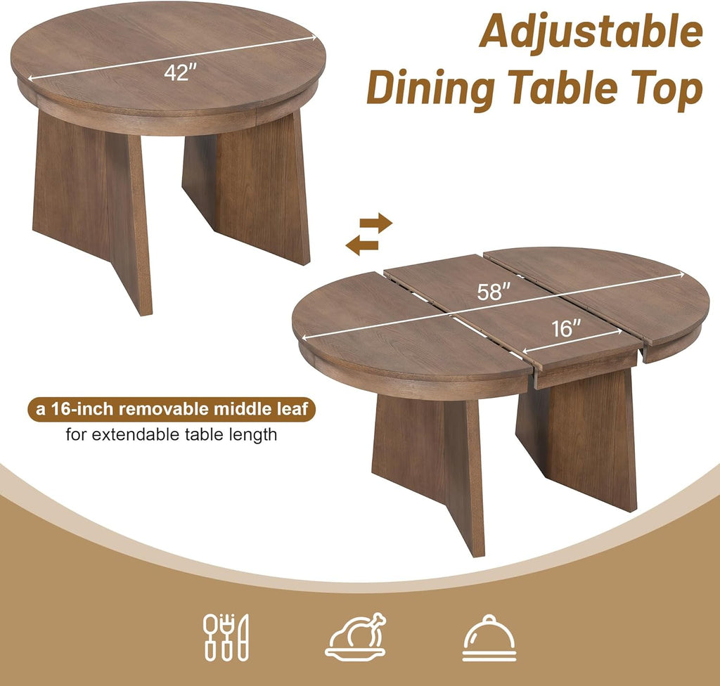 Harper & Bright Designs 5-Piece Extendable Round Dining Table Set for 4, Modern Kitchen Table Set with 4 Upholstered Chairs, Kitchen Table and Chairs Set for Kitchen Dining Room Home, Walnut+Beige