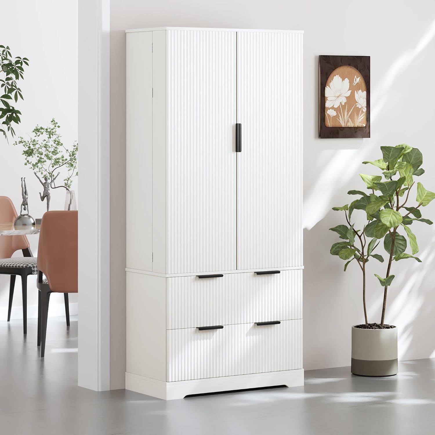 72" Modern Fluted Kitchen Pantry Cabinet, Freestanding Food Storage Cupboard with 2 Large Drawers & 8-Door Spice Rack,Storage Organizer for Kitchen, Bathroom, Dining Room,White