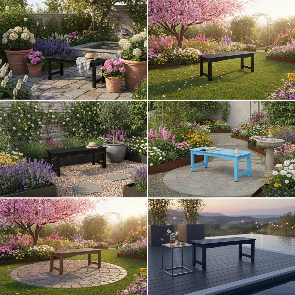 2-Person Outdoor Benches Weatherproof, Poly Lumber Outside Bench, All-Weather Garden Bench for Porch, Backyard and Park, Will not Rot and Fade, Easy Installation, Grey