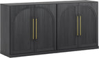 BELLEZE 65 Inch Sideboard Cabinet with Double-Arc Wood Doors, Large Buffet Cabinet with Storage and Adjustable Shelves, Classic Modern Console Table for Dining Room Living Room Entryway (Ebony)