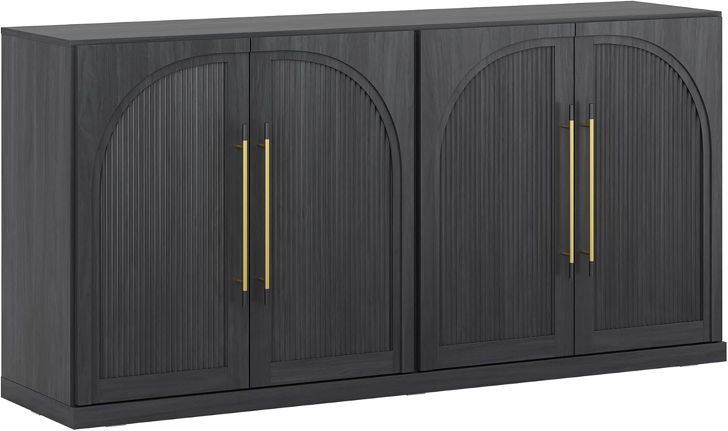 BELLEZE 65 Inch Sideboard Cabinet with Double-Arc Wood Doors, Large Buffet Cabinet with Storage and Adjustable Shelves, Classic Modern Console Table for Dining Room Living Room Entryway (Ebony)