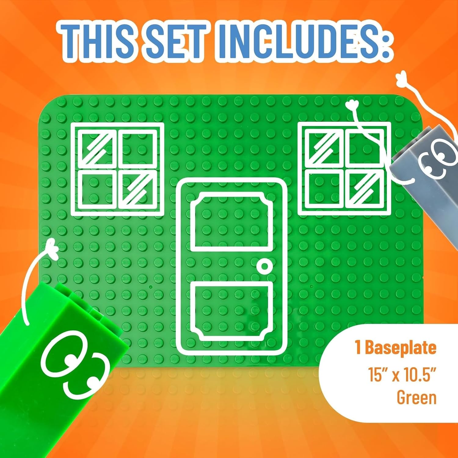 Strictly Briks Building Brick Baseplate for Building Toy Projects, Large Toy Building Sets - Compatible with Major Block Brands - 15 x 10.5 in, Green (Pack of 2)