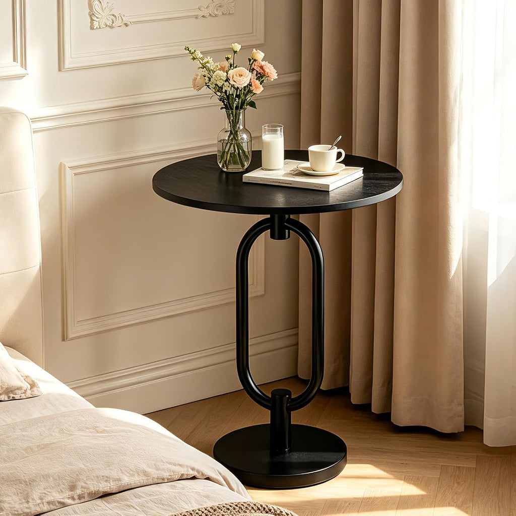 17In Black Round Side Table Modern End Table Stable Sofa Side Table with Heavy Duty Base Integrated Accent Coffee Table Nightstand for Living Room Bedroom Backyard