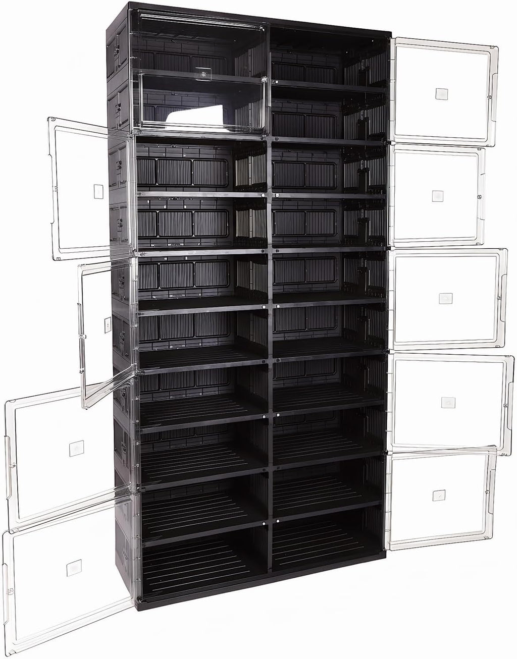 10 Tiers 40 Pairs Collapsible Shoe Rack Organizer with Doors Large Plastic Folding Shoe Cabinet for Closet Entryway Living Room