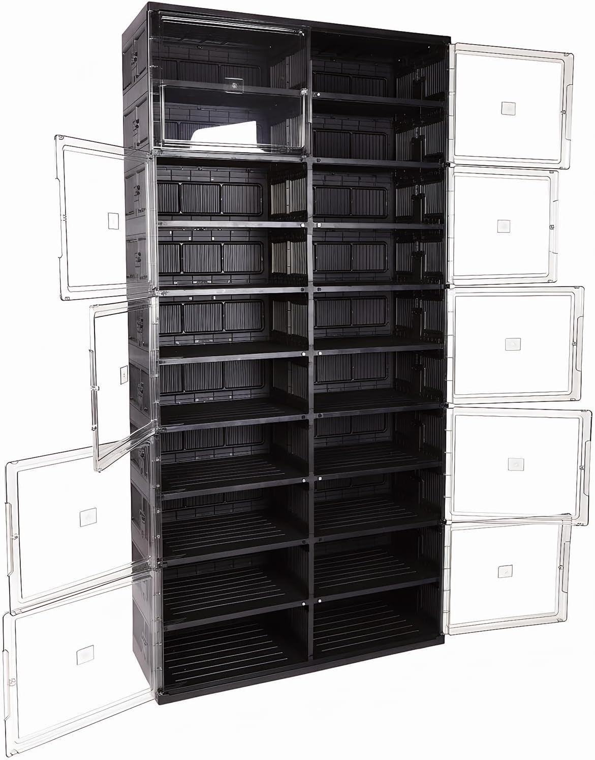10 Tiers 40 Pairs Collapsible Shoe Rack Organizer with Doors Large Plastic Folding Shoe Cabinet for Closet Entryway Living Room