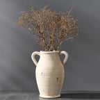 Vaseking Large Ceramic Rustic Vase with 2 Handles, 9.8 inch Farmhouse Distressed Flower Vase for Home Decor, Living Room, Shelf Decor, Pampas Grass, Enterway, Table Decoration, Gift, White