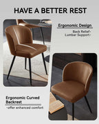 Susalt Dining Chairs Set of 2, Upholstered Kitchen Chairs with Faux Leather Cushion Seat and Metal Legs, Mid Century Modern Dining Room Chair for Kitchen, Living Room, Easy Assembly, Brown