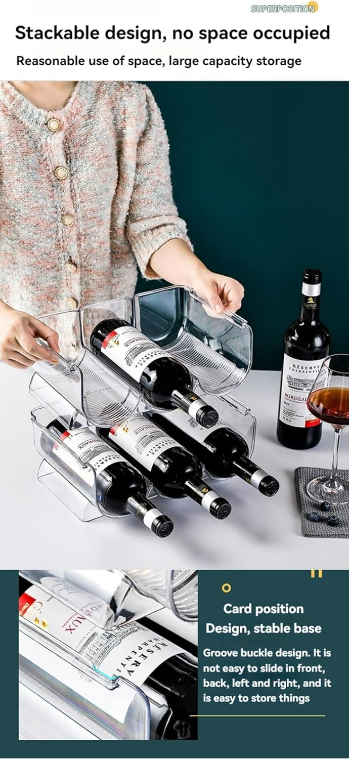 Transparent Wine Rack Stackable Bottle Holder for Refrigerator Beverage Storage and Organization at Home (3 Link)