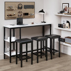 HUGROVE 4-Piece Counter Height Table with 3 PU Upholstered Bar Stools, 57.08" Faux Marble Table Top with Storage, Modern Bar Table and Chairs Set for Kitchen, Living Room, Small Space, Pub (Charcoal)