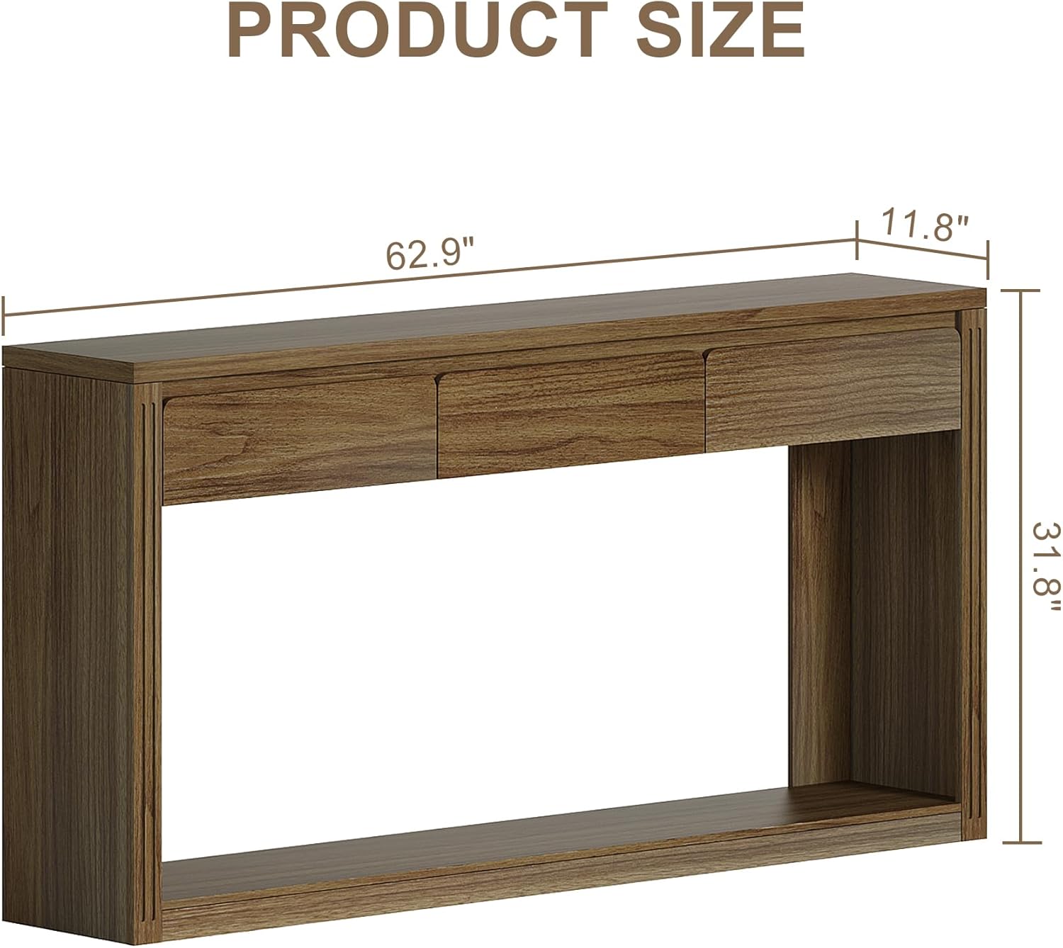 Treocho 63.9" Farmhouse Console Tables for Entryway, Long Sofa Table with Drawers, Narrow Behind Couch Table for Living Room, Hallway, and Entrance, Light Walnut