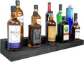 TONGMO 2 Pack Liquor Bottle Stand - 16 Inch 2 Tier Liquor Bar Bottle Display Shelf, Holds 16 Bottles, Solid Wood, No Installation Required (Black)