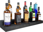 TONGMO 2 Pack Liquor Bottle Stand - 16 Inch 2 Tier Liquor Bar Bottle Display Shelf, Holds 16 Bottles, Solid Wood, No Installation Required (Black)