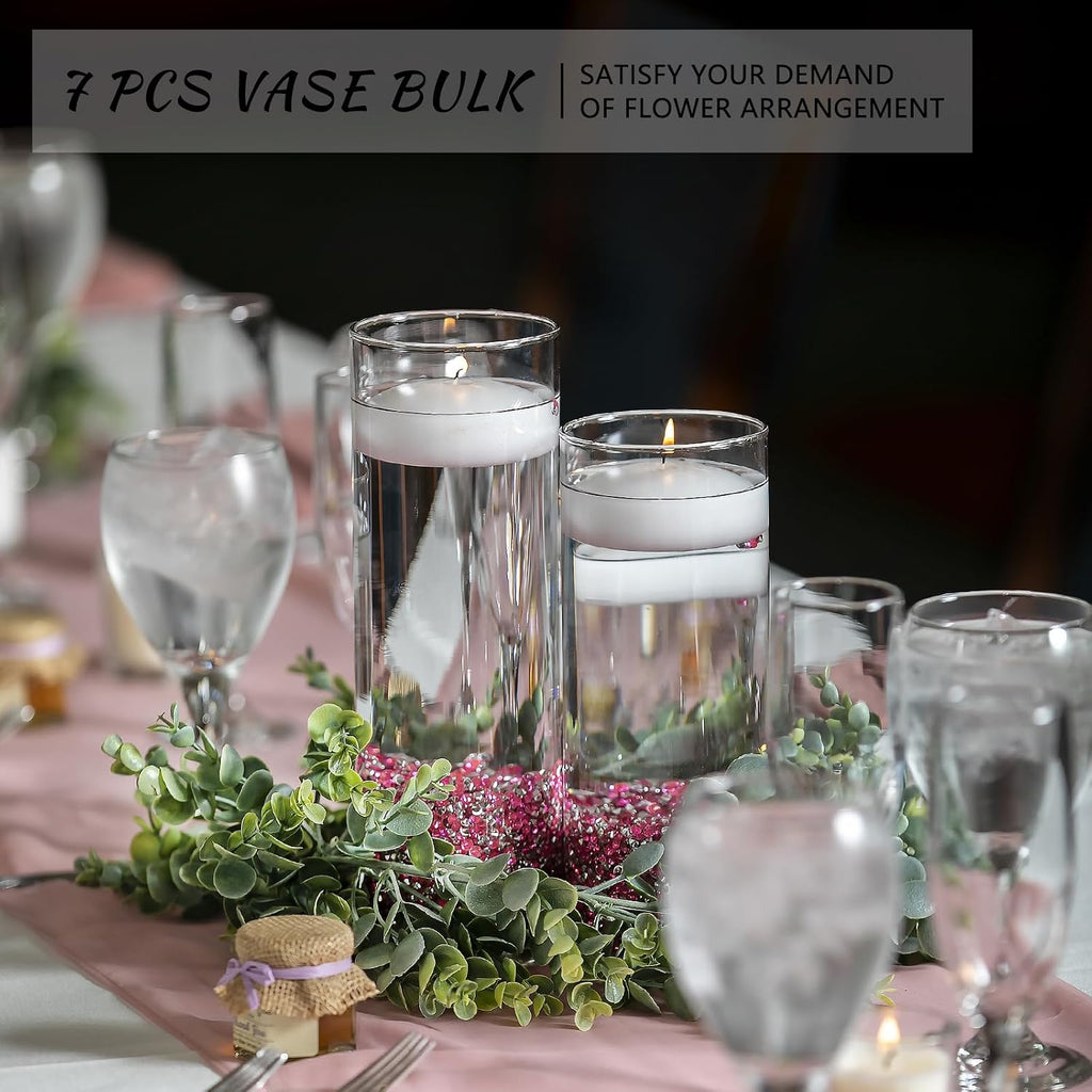 SUPMIND 7Pcs Glass Cylinder Vase for Centerpieces Clear Glass Flower Vases Bulk, Glass Hurricane Candle Holder Tall 8 Inch Floral Vases for Table, Floating Candle Vases for Wedding Home Décor