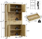 Lulive 71" Fluted Pantry Cabinet with Charging Station & Adjustable Shelves, Spacious Kitchen Storage Cabinet with Open Countertop & Drawer for Dining Room, Living Room, Natrual