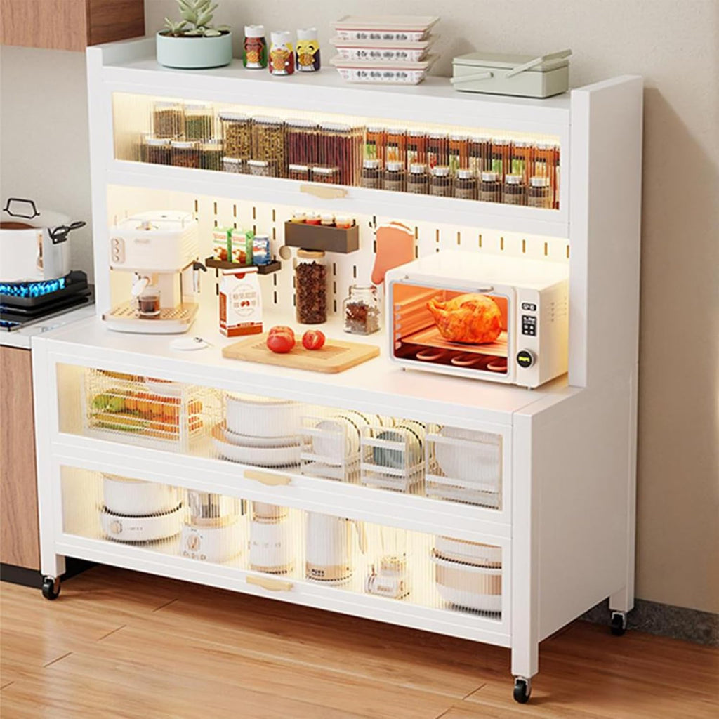 Kitchen Pantry Cabinet, Hutch Cabinet with Storage， Freestanding Cupboard, Tall Storage Cabinet with Adjustable Shelves, for Kitchen Living Room and Dinning Room(White,160x80cm/63x31.5in)