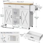HOOBRO Kitchen Island with Power Outlet, Rolling Kitchen Island on Wheels, Island Table with Storage Cabinet, 2 Drawers, Spice Rack and Towel Rack, White and Natural WN14UZD01