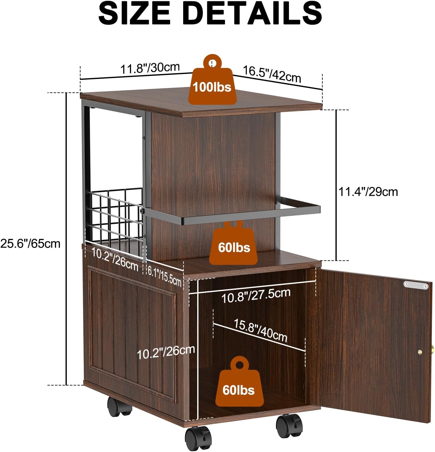 Narrow End Table with Storage Cabinet, Small Side Table with Open Storage Areas, Slim Sofa Side Table for Living Room, Nightstand for Small Spaces, Walnut
