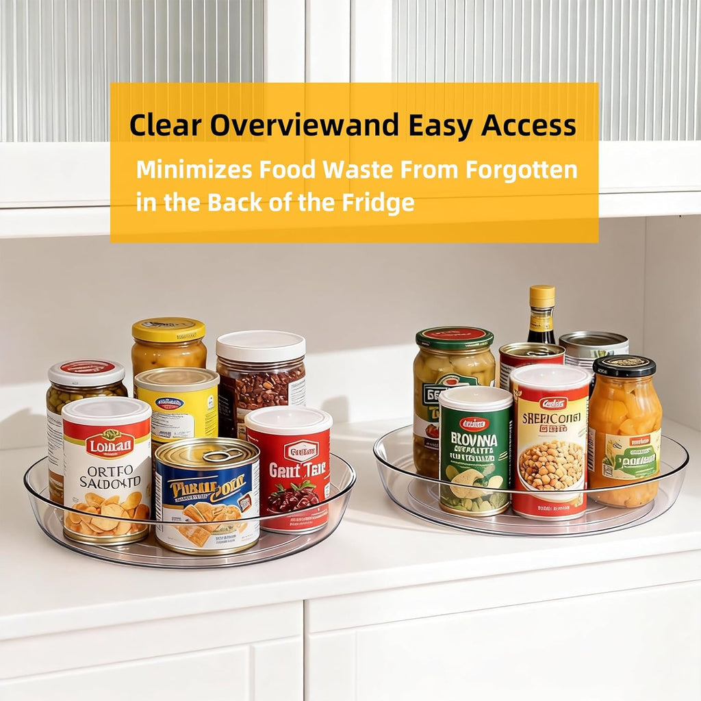 2 Pack Lazy Susan 10 inch Turntable for Spice Organization | Clear BPA-Free Plastic Rotating Organizer for Kitchen Cabinet, Pantry, Countertop, Fridge | 360-Degree Rotating Base